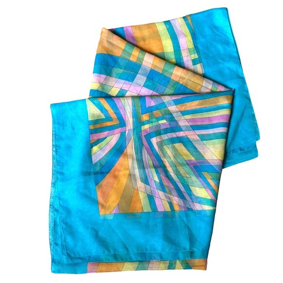 Colorful Geometric Pattern Scarf Wrap Women Blue - Picture 2 of 3